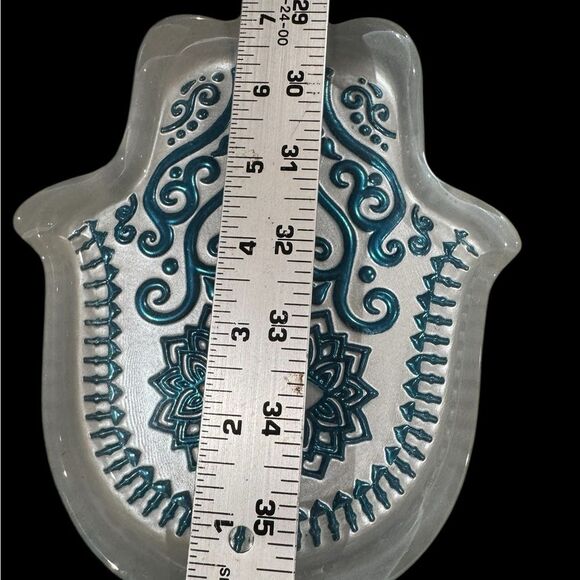 Decorative Hamsa Hand Dish with Teal Design - Picture 4 of 4
